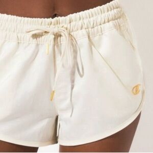 Champion Off White Gold Satin Logo Running Shorts Size Small
